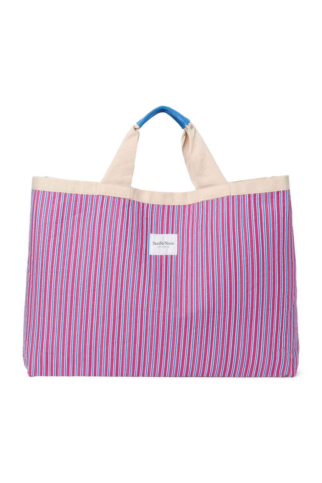Poplin-Streifenstrandtasche | Himbeere