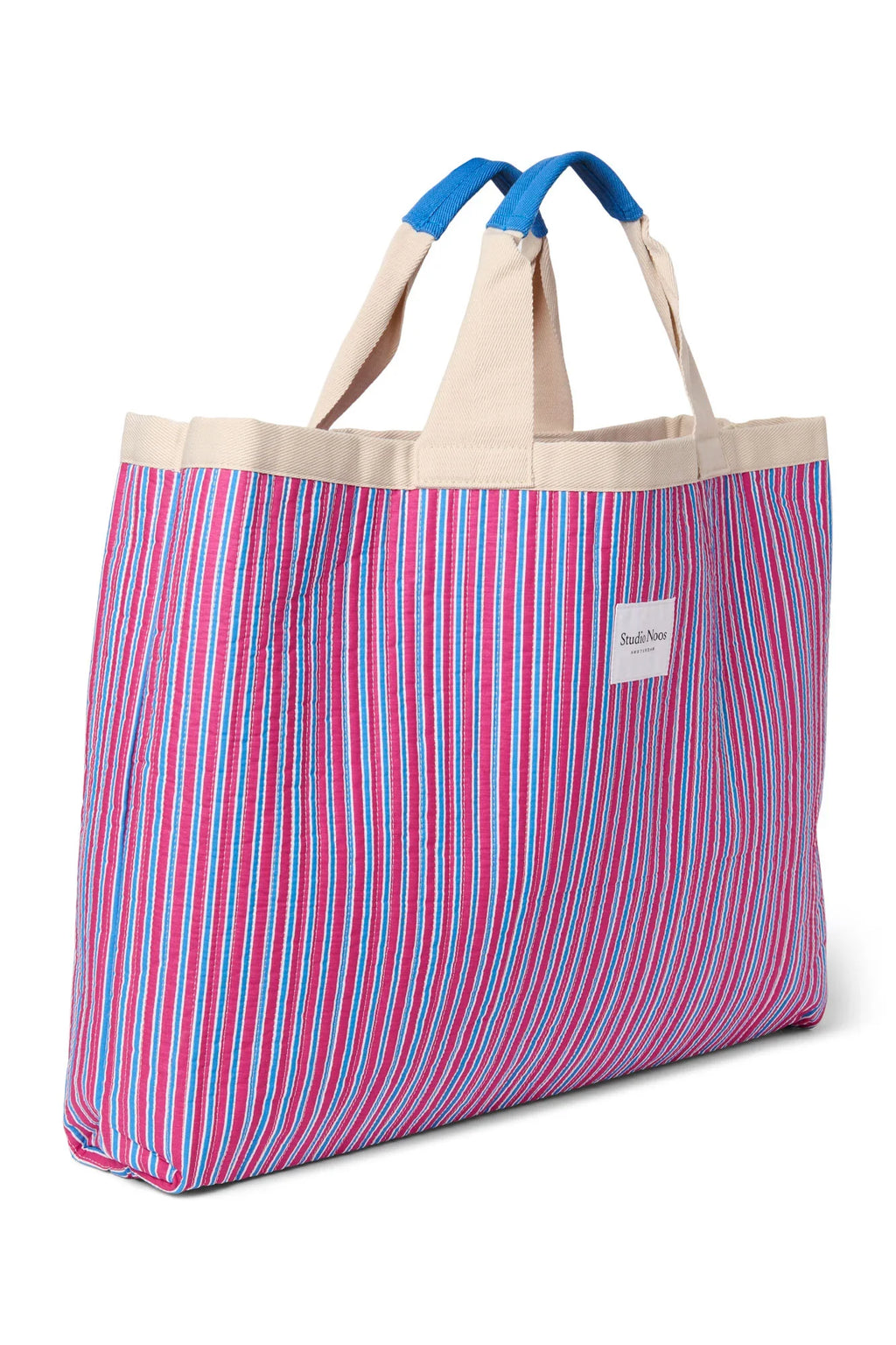 Poplin-Streifenstrandtasche | Himbeere
