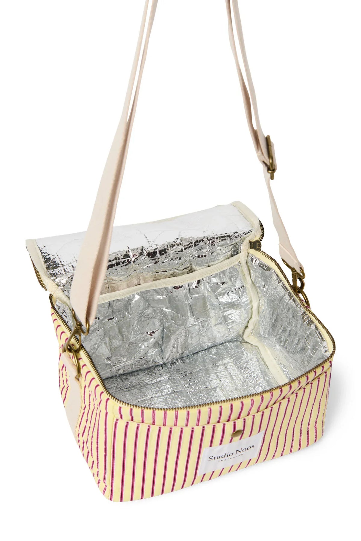 Kühltasche aus gestreiftem Popeline | Himbeere