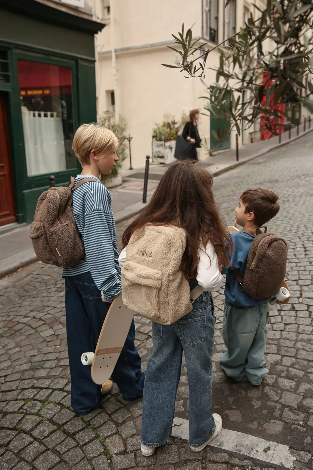 Ecru Teddy Midi-Rucksack mit Vordertasche