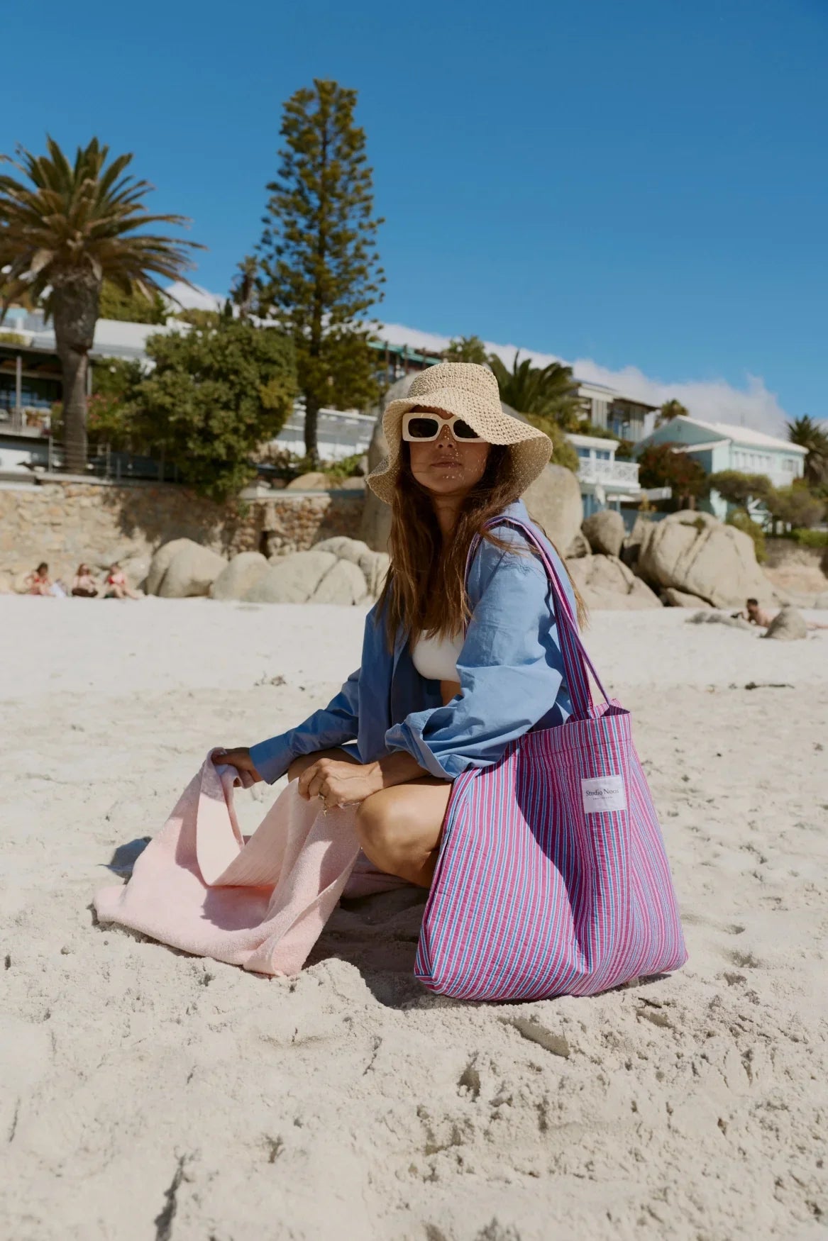 Poplin Striped Mom Bag | Raspberry