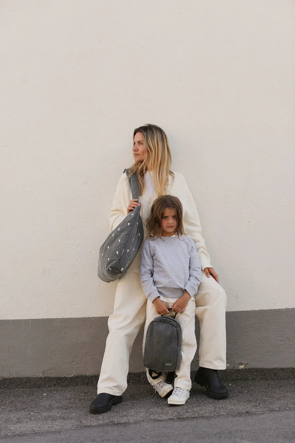 Grey Hearts Denim Mini Backpack