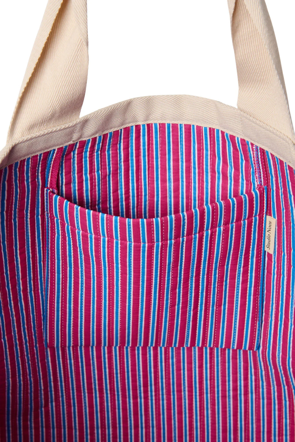 Poplin-Streifenstrandtasche | Himbeere