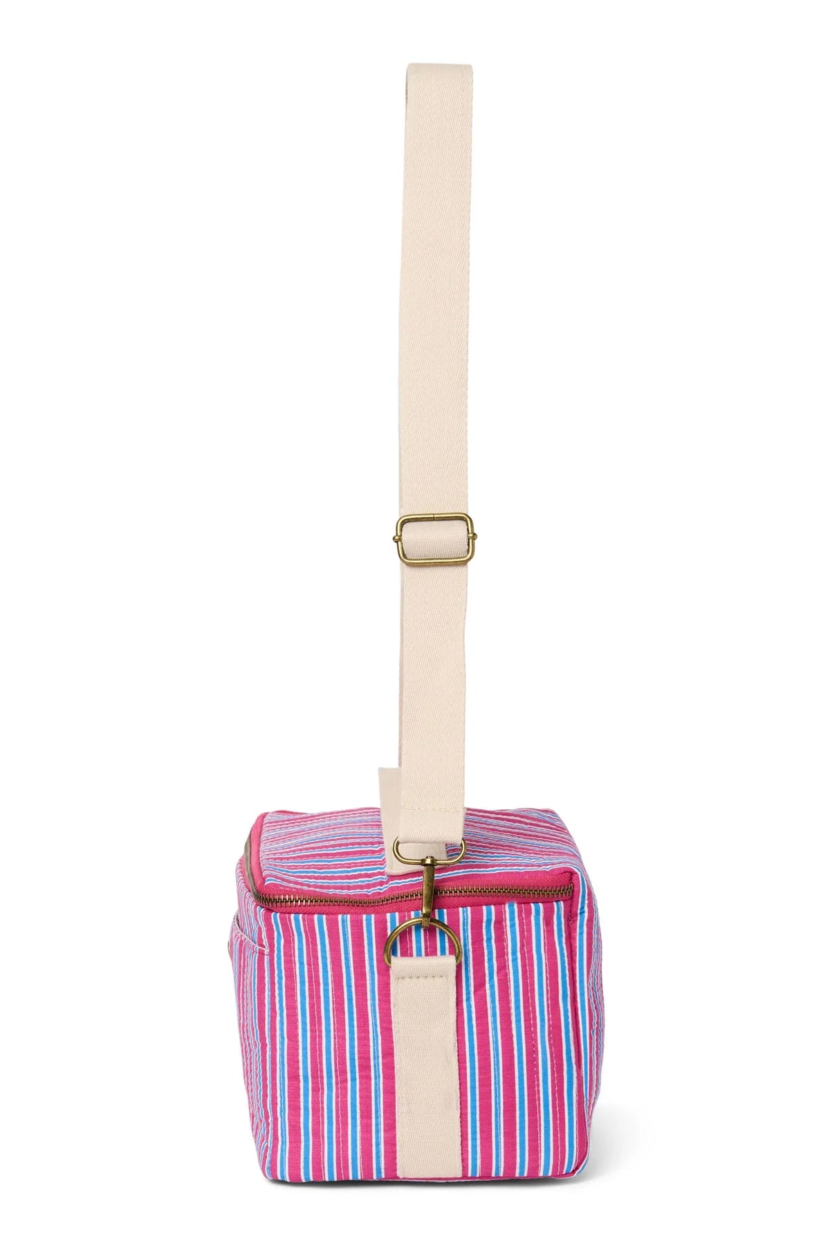 Kühltasche aus gestreiftem Popeline | Himbeere