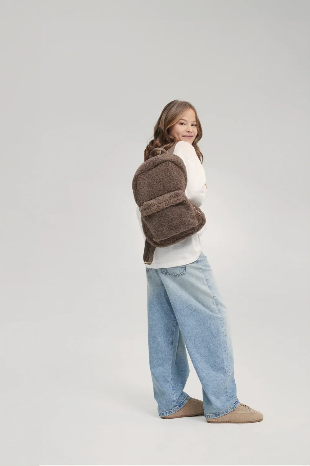 Brown Teddy Midi Backpack Front Pocket