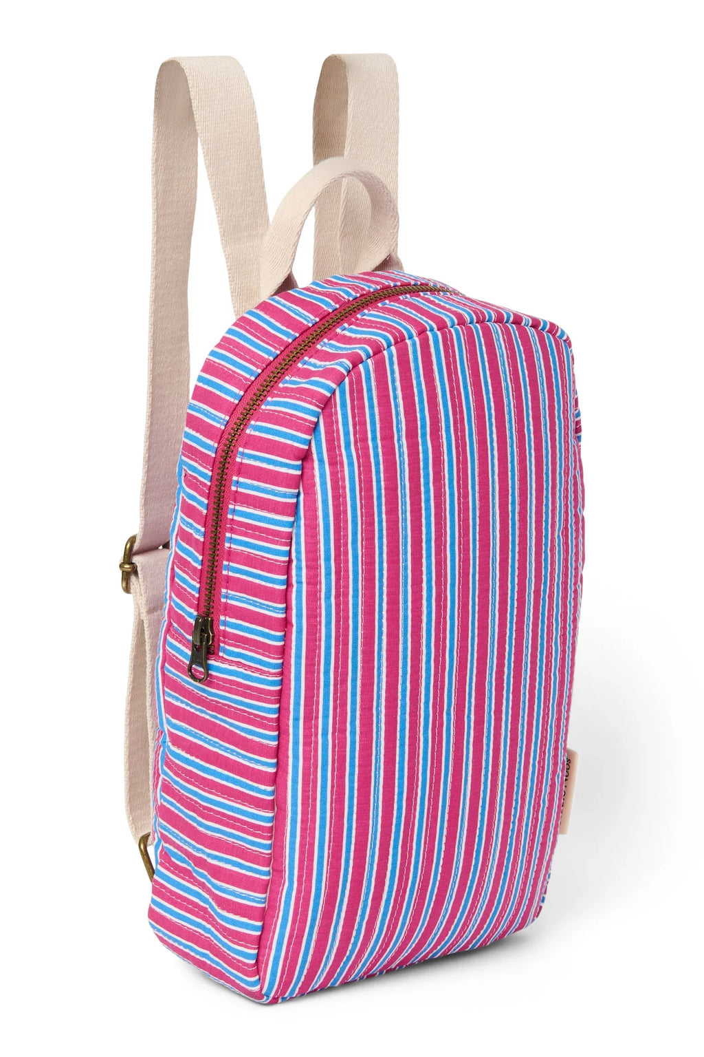Popeline-Mini-Rucksack gestreift | Himbeer