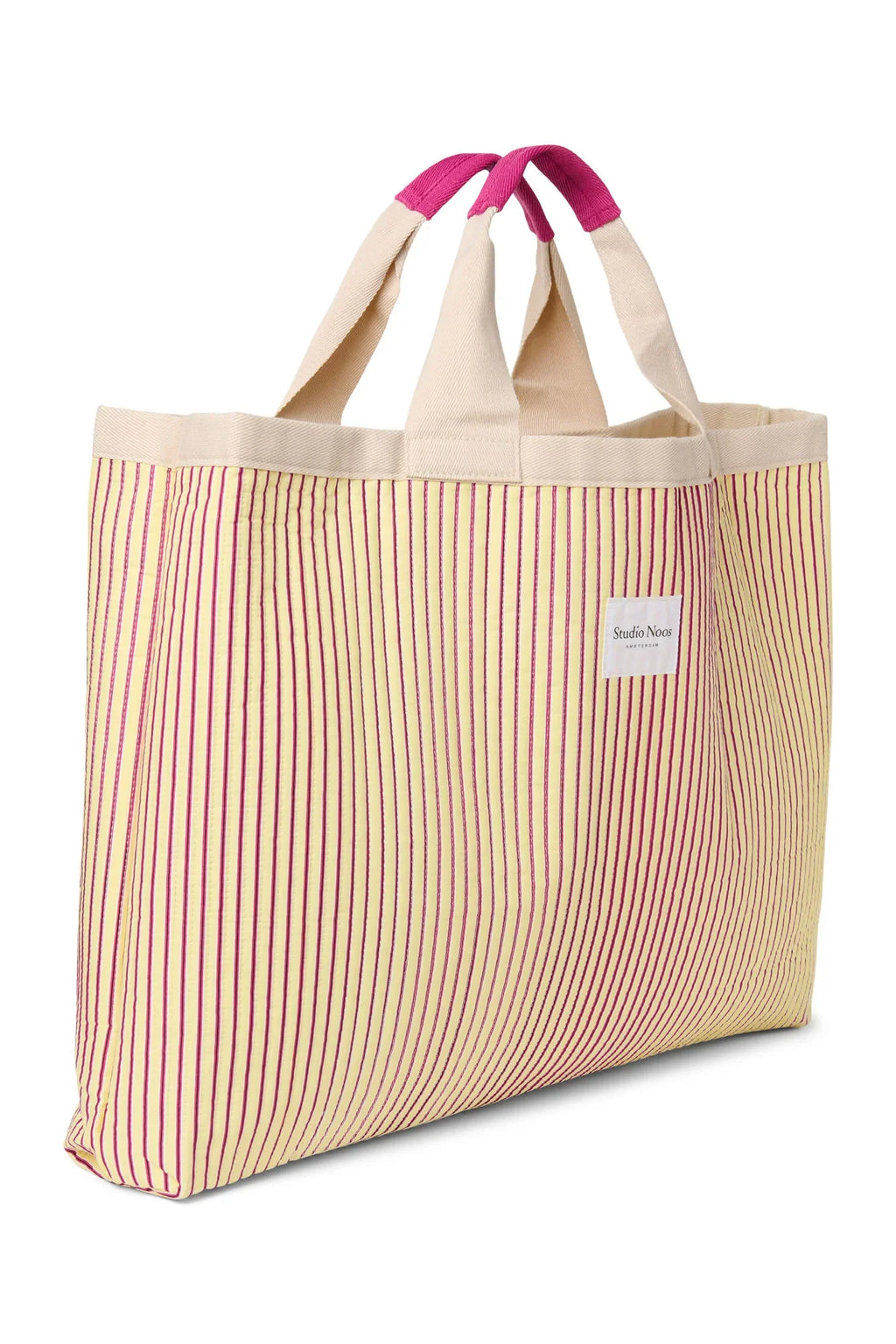 Poplin-Streifenstrandtasche | Himbeere