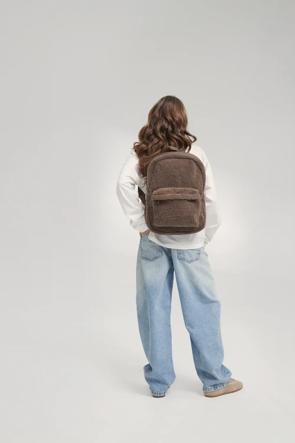 Ecru Teddy Midi-Rucksack mit Vordertasche