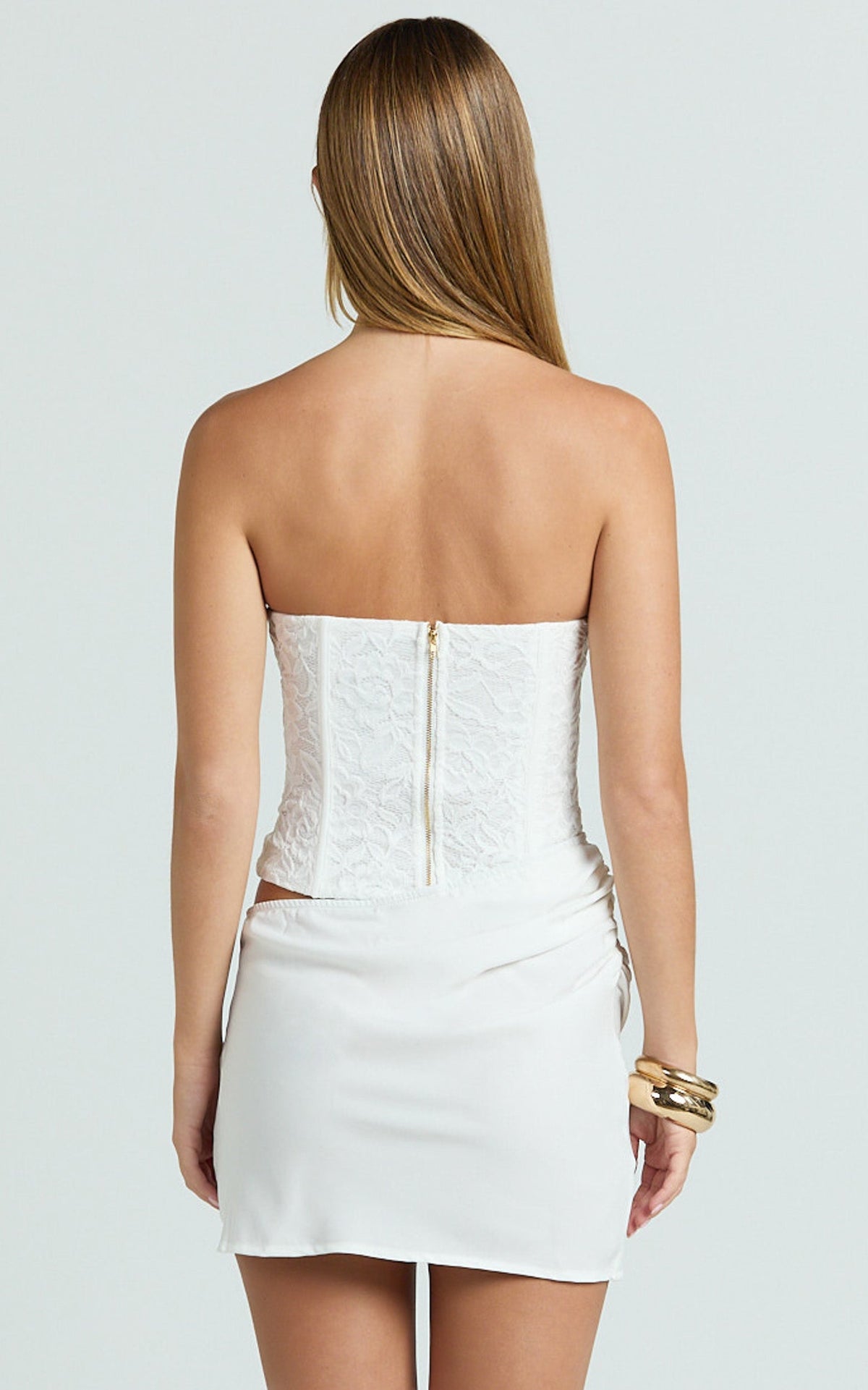 Adina Mini Dress - Strapless Corset Draped Waist Dress in White