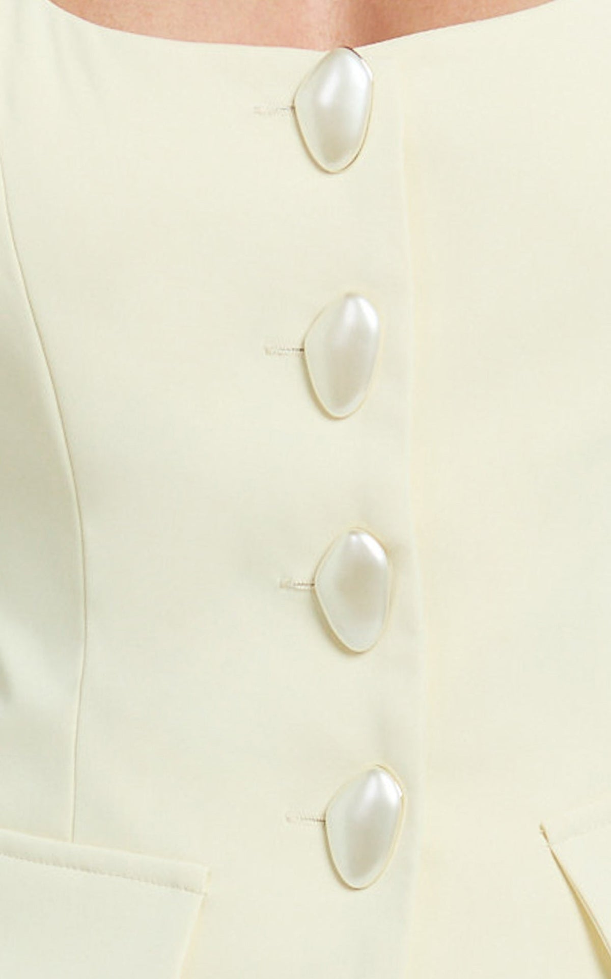Allora Two Piece Top and Skirt Set - Tailored Vest Top and A Line Mini Skirt Set with Pearl Buttons in Lemon