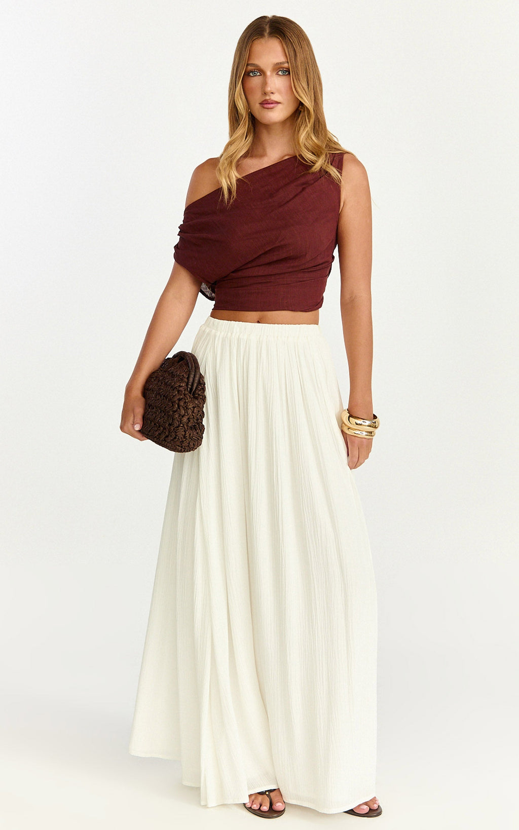 Anessa Maxi Skirt - Elastic Waist Maxi Skirt With Thigh Split in Natural
