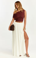 Anessa Maxi Skirt - Elastic Waist Maxi Skirt With Thigh Split in Natural
