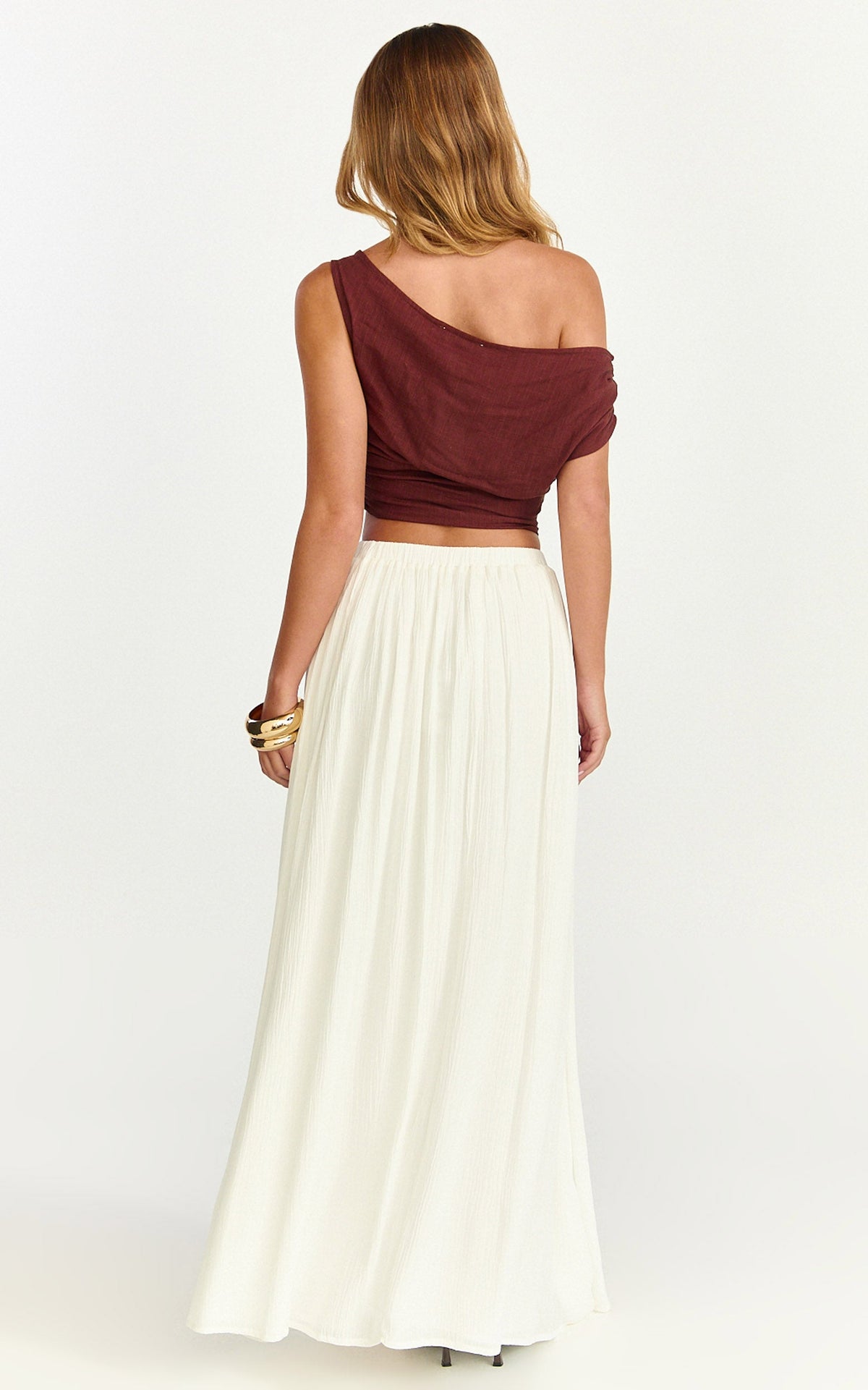 Anessa Maxi Skirt - Elastic Waist Maxi Skirt With Thigh Split in Natural