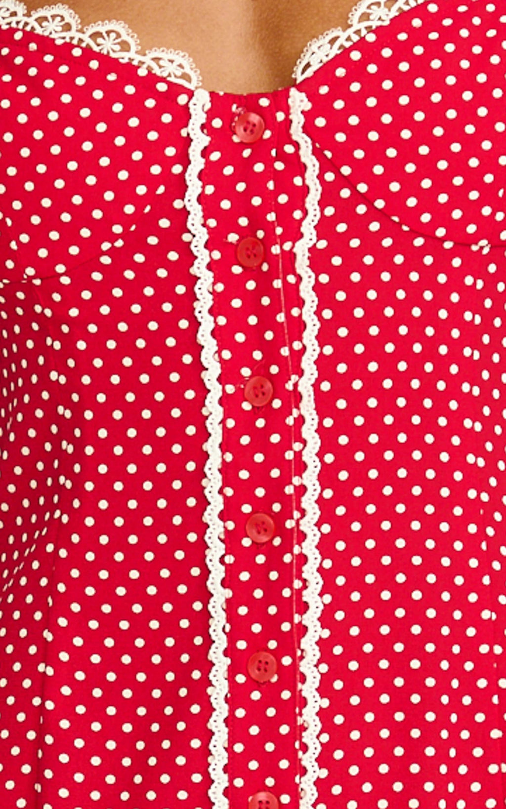 Camille Midi Dress - Button Front Bustier Lace Trim Fitted Dress in Red
