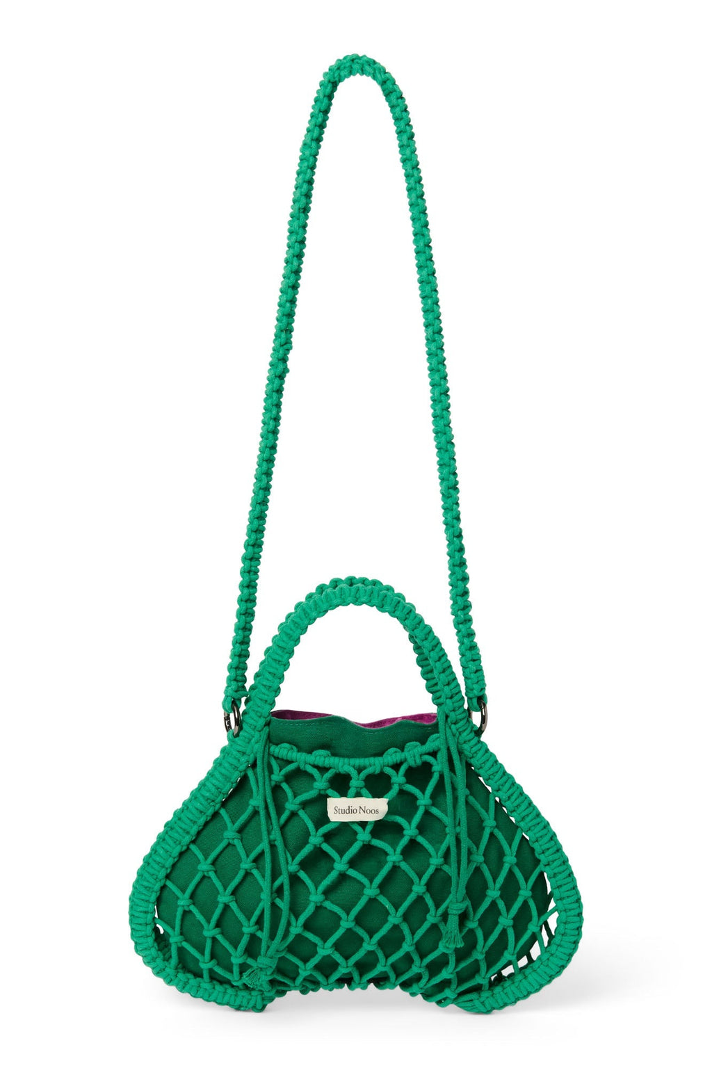 Lila-Grün Wendeeinlage | Grüne Makramee-Mini-Handtasche mit