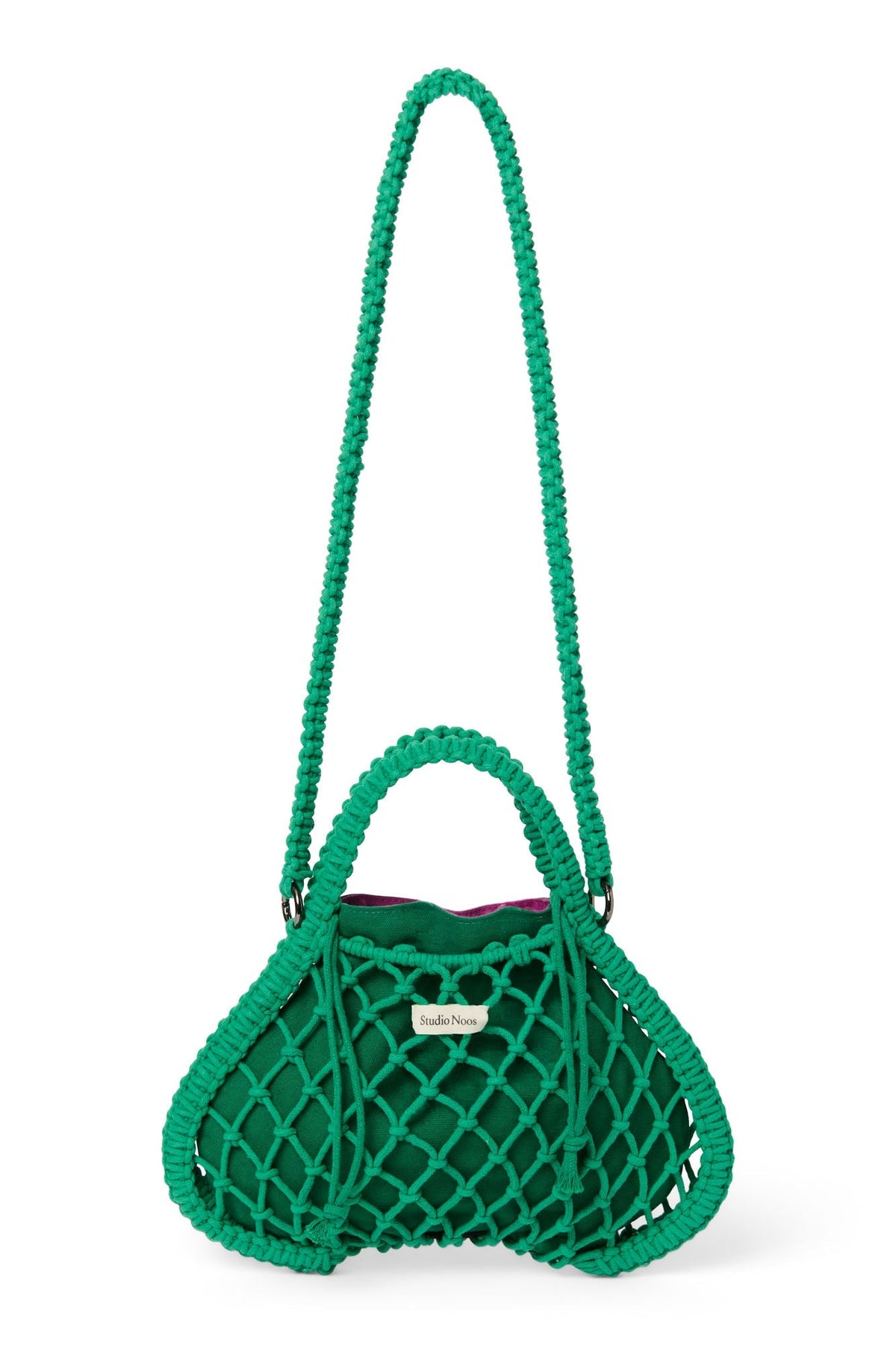 Lila-Grün Wendeeinlage | Grüne Makramee-Mini-Handtasche mit
