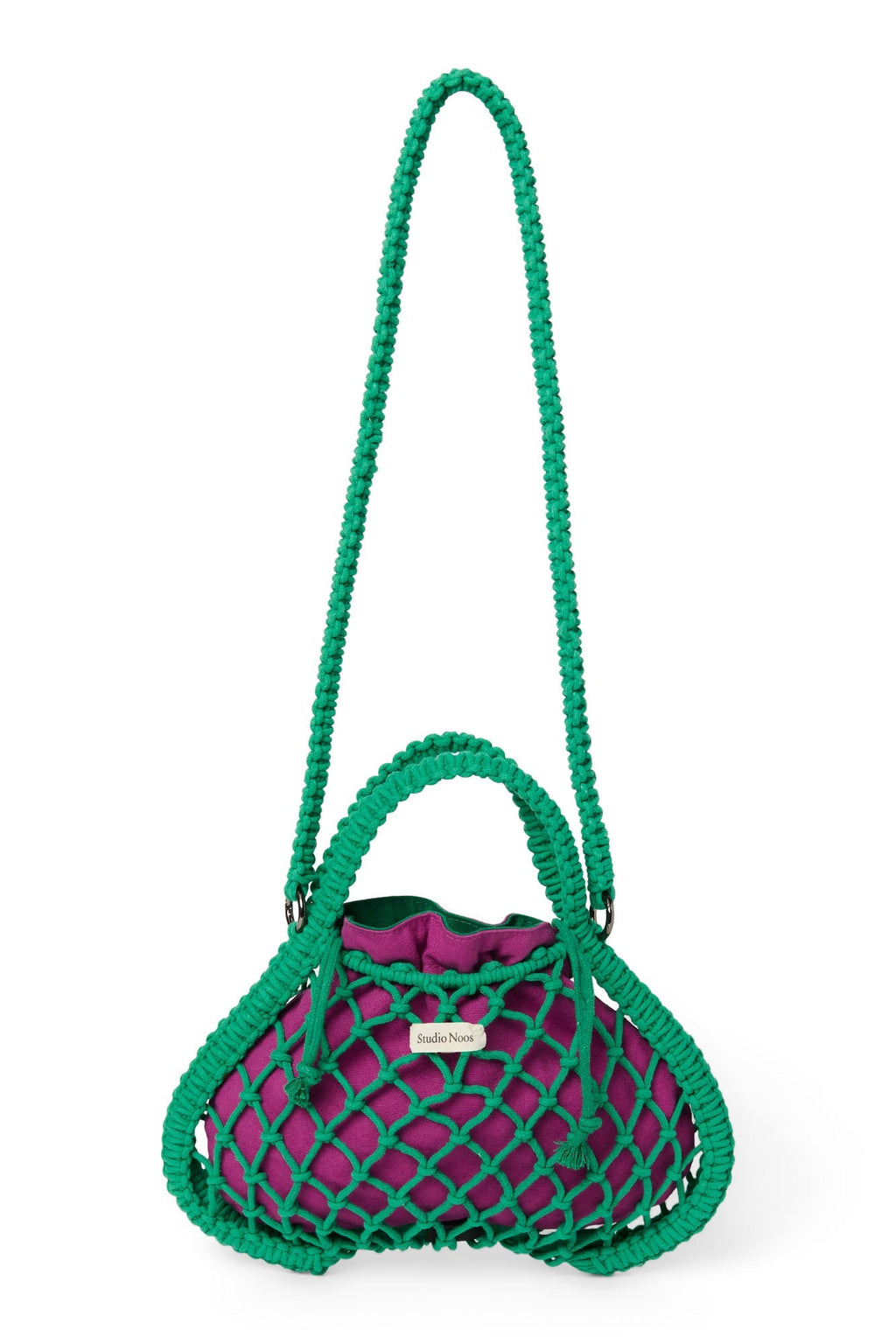 Lila-Grün Wendeeinlage | Grüne Makramee-Mini-Handtasche mit