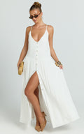 Lucille Maxi Dress - Button Down Front Split Maxi Dress in Off White