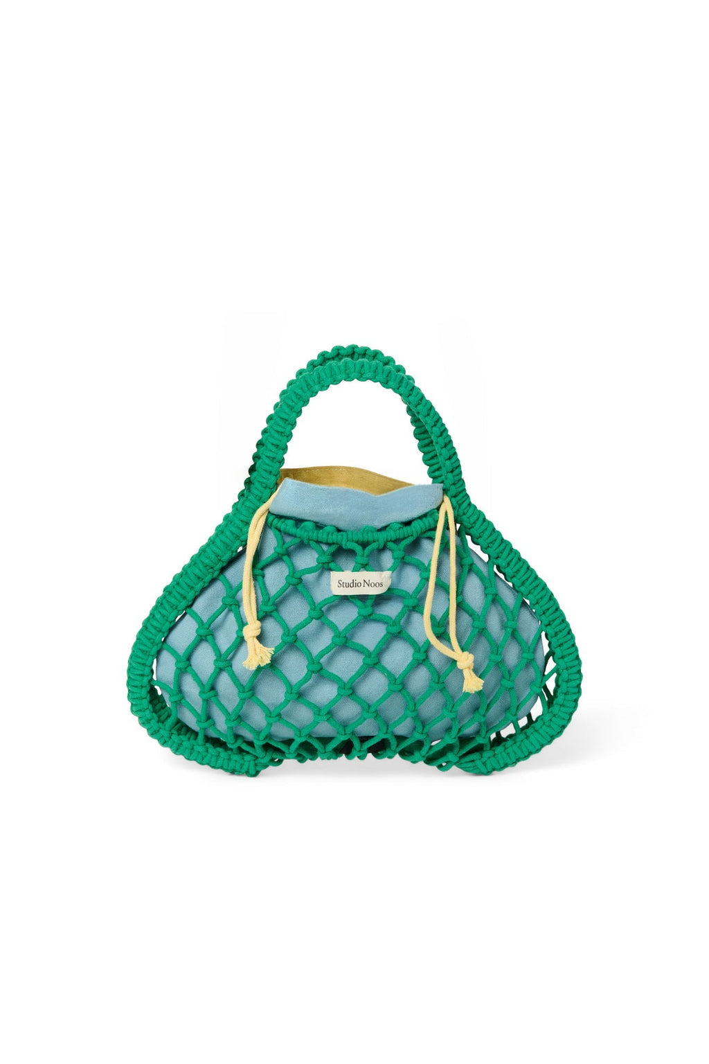 Blue-Yellow Reversible Insert | Green Macramé Mini Handbag with
