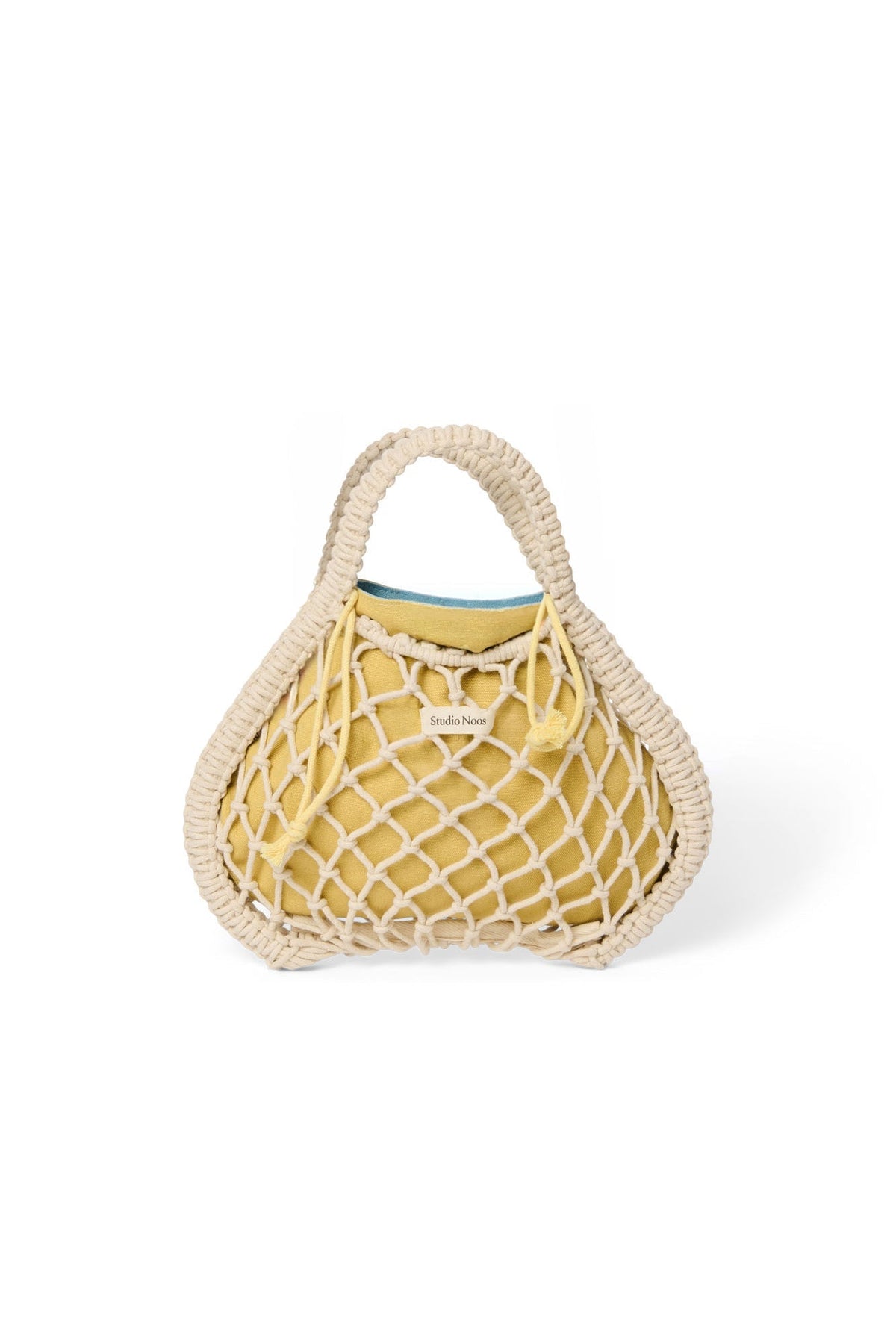 Blue-Yellow Reversible Insert | Natural Macramé Mini Handbag with