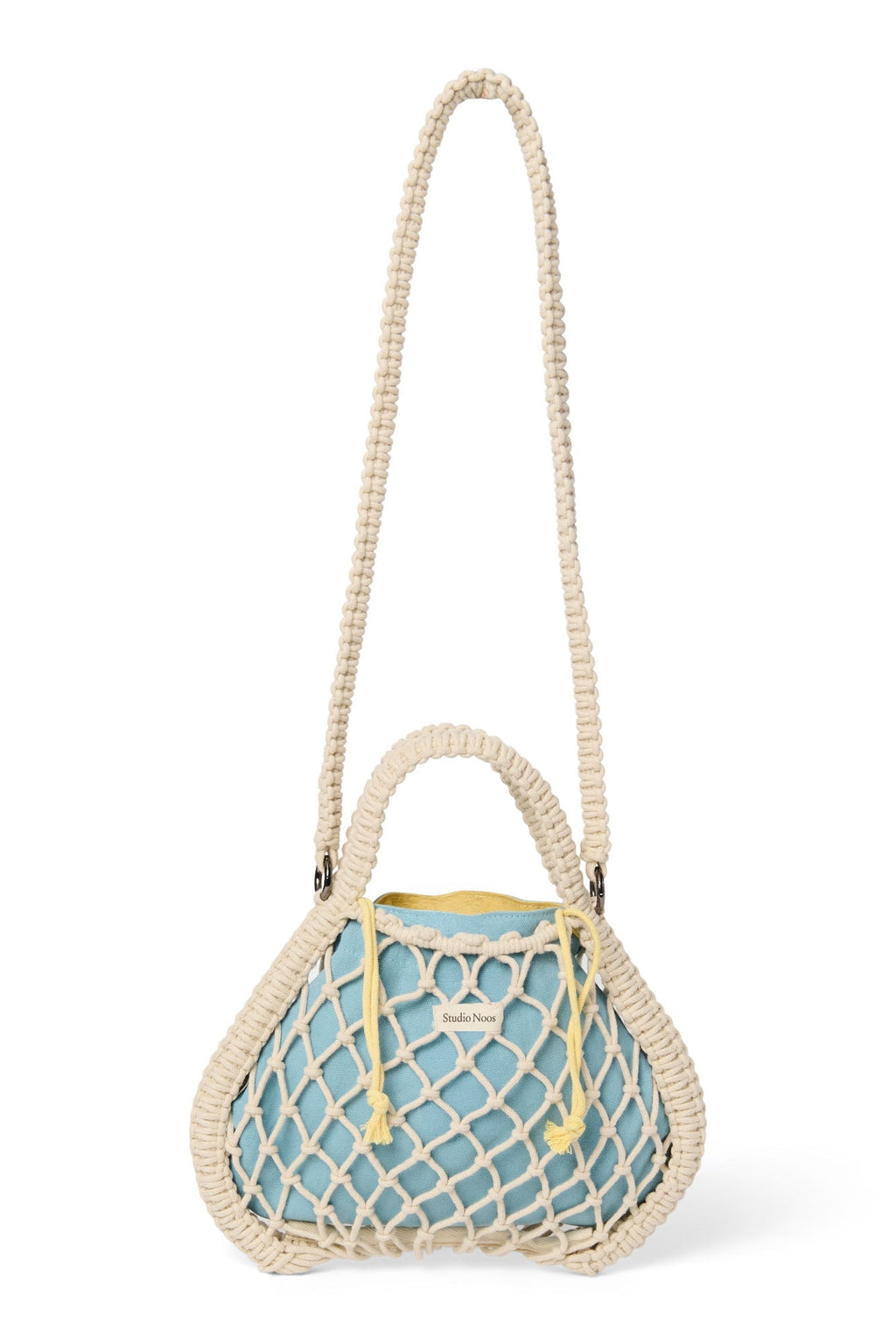 Blau-Gelb Wendeeinsatz | Natur Makramee Mini Handtasche mit