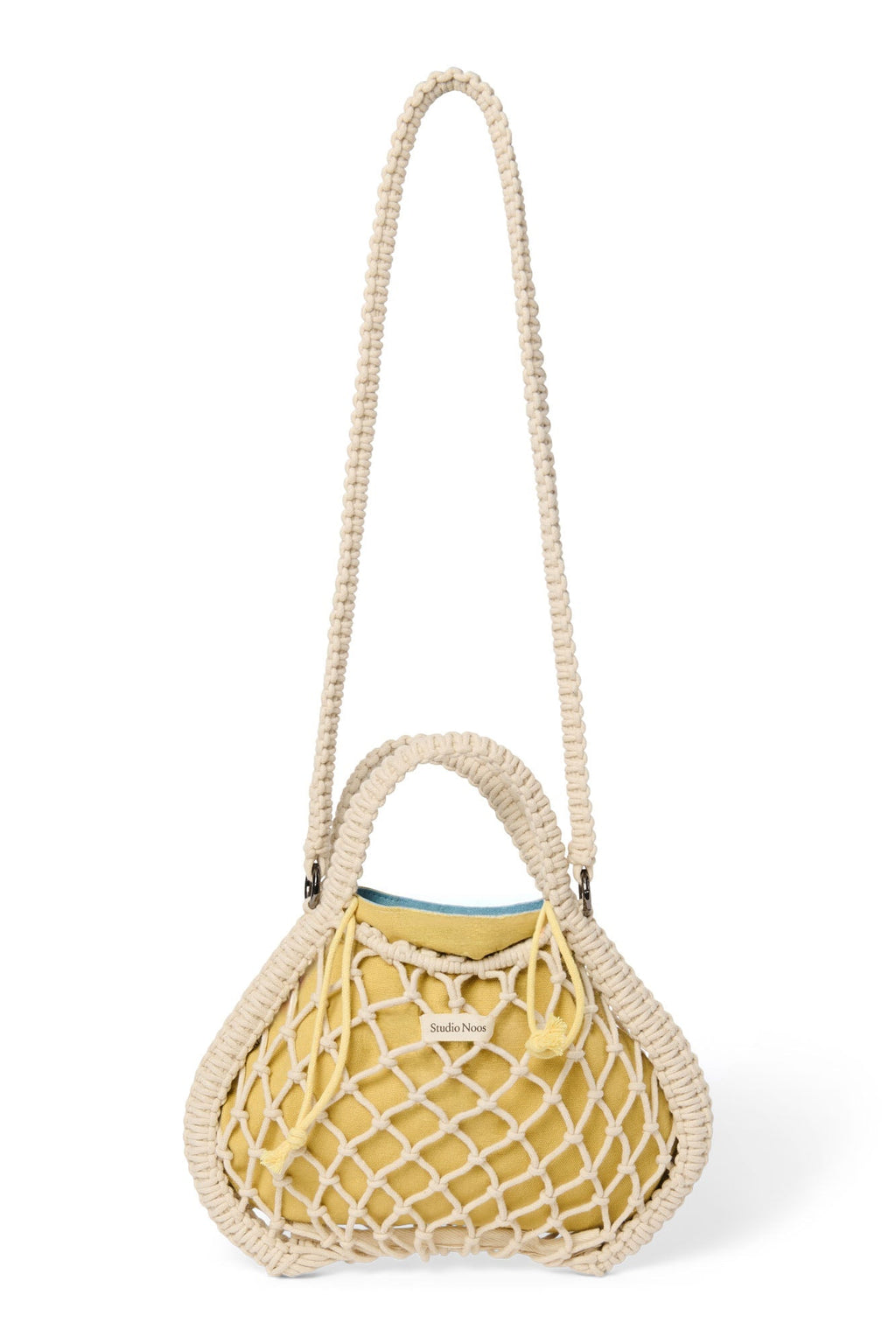 Blau-Gelb Wendeeinsatz | Natur Makramee Mini Handtasche mit