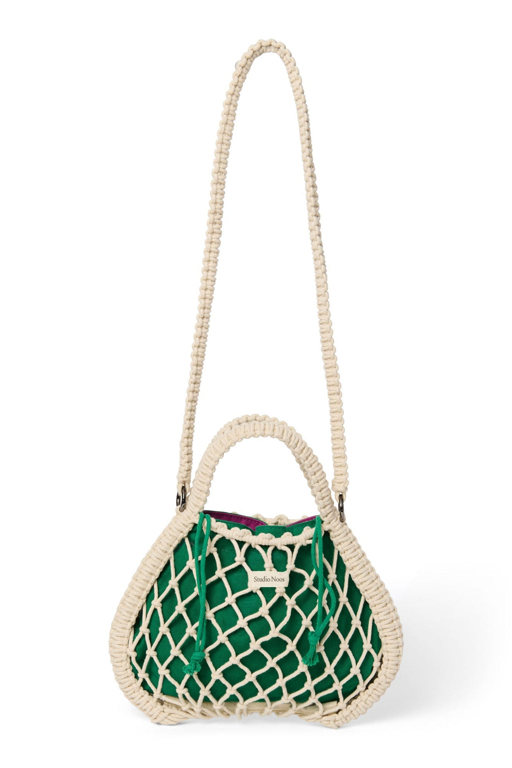 Lila-grüner Wendeeinsatz | Natur Makramee Mini-Handtasche mit