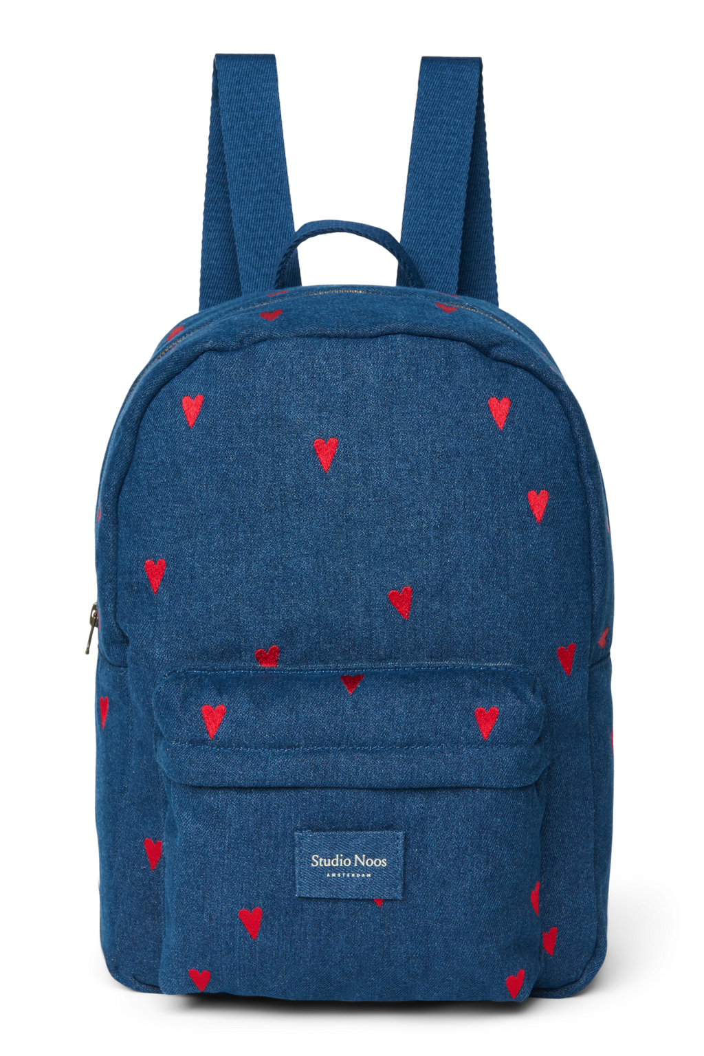 Denim-Midi-Rucksack | Dunkelblau Rote Herzen