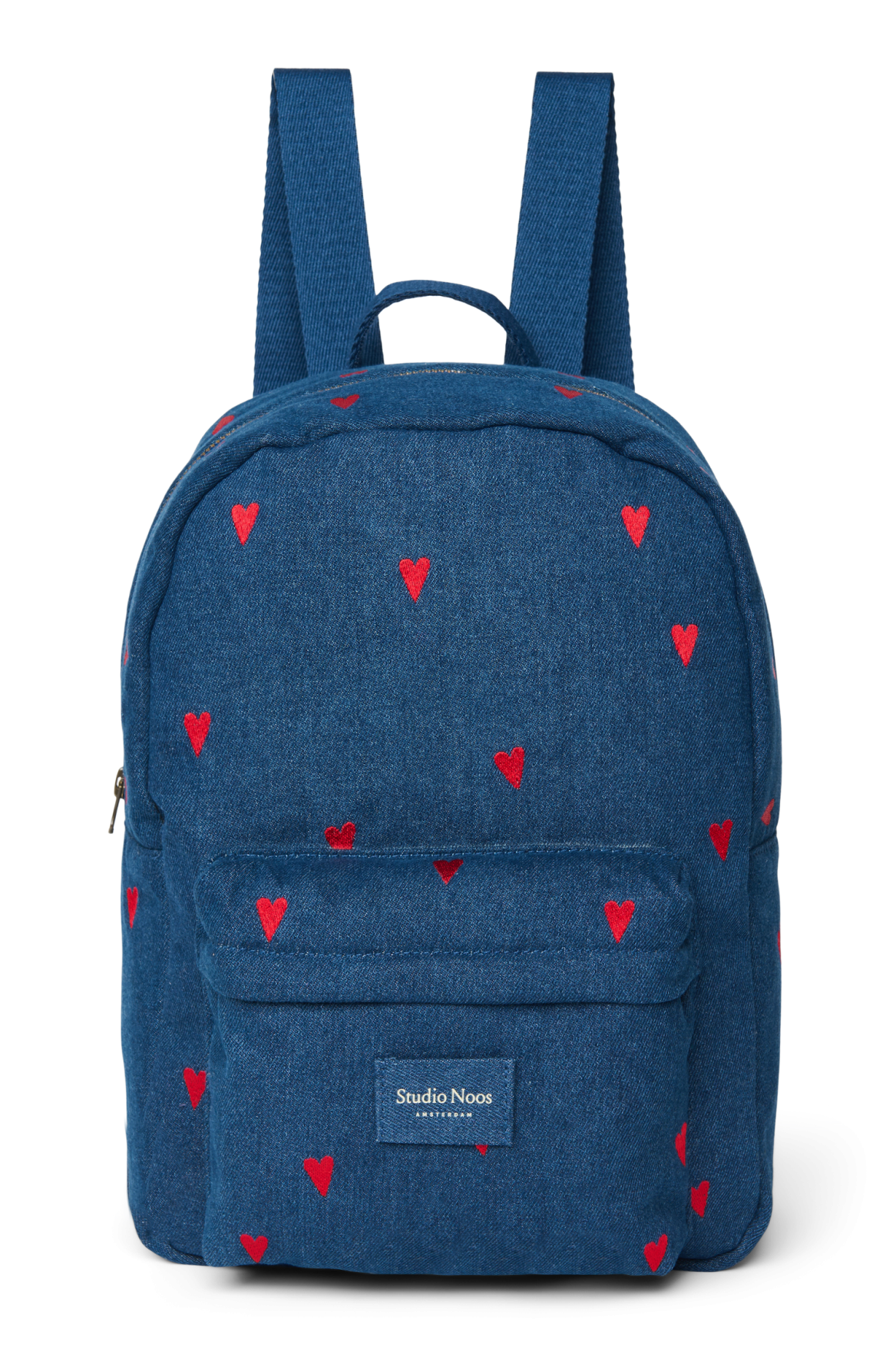 Denim-Midi-Rucksack | Dunkelblau Rote Herzen