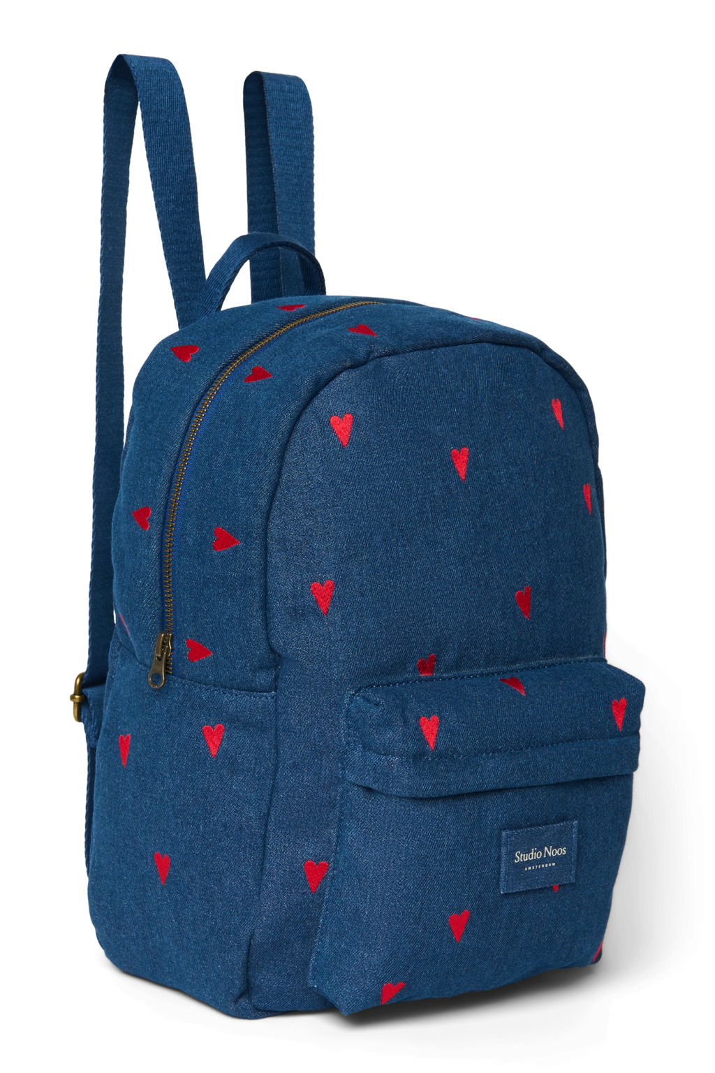 Denim-Midi-Rucksack | Dunkelblau Rote Herzen