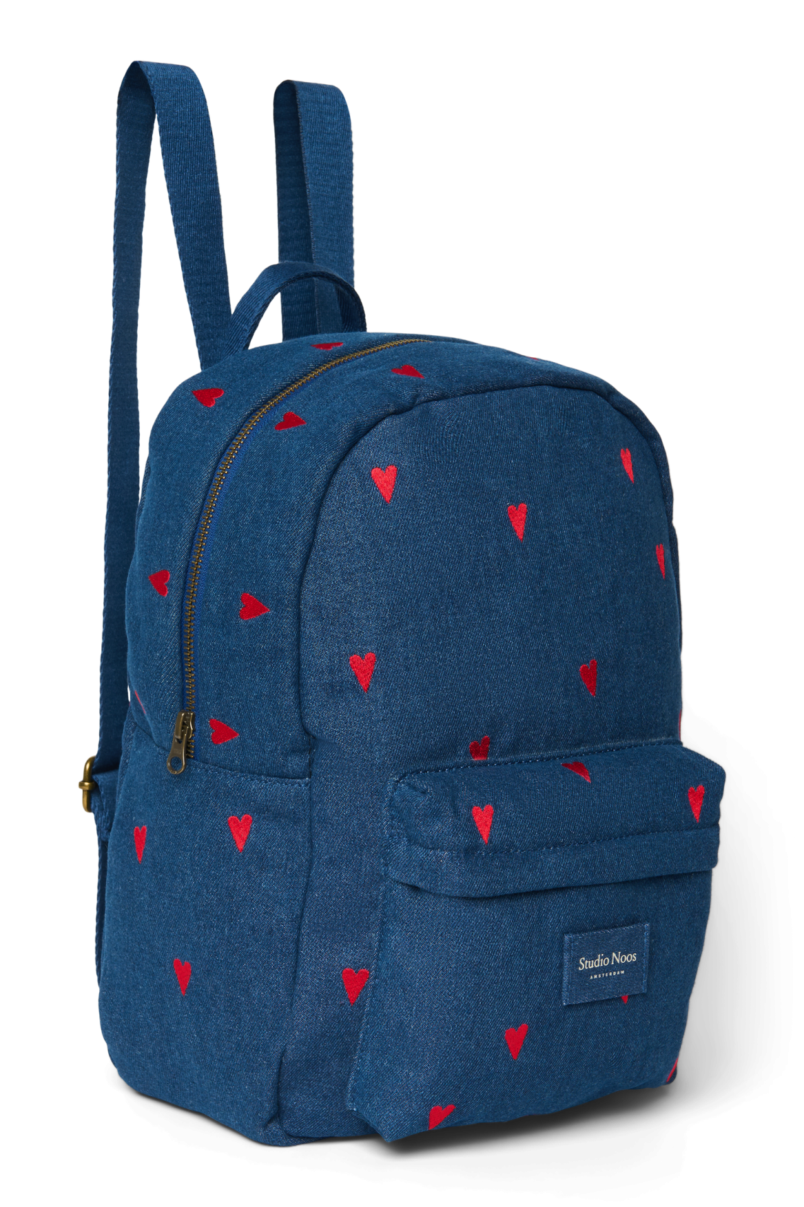 Denim-Midi-Rucksack | Dunkelblau Rote Herzen