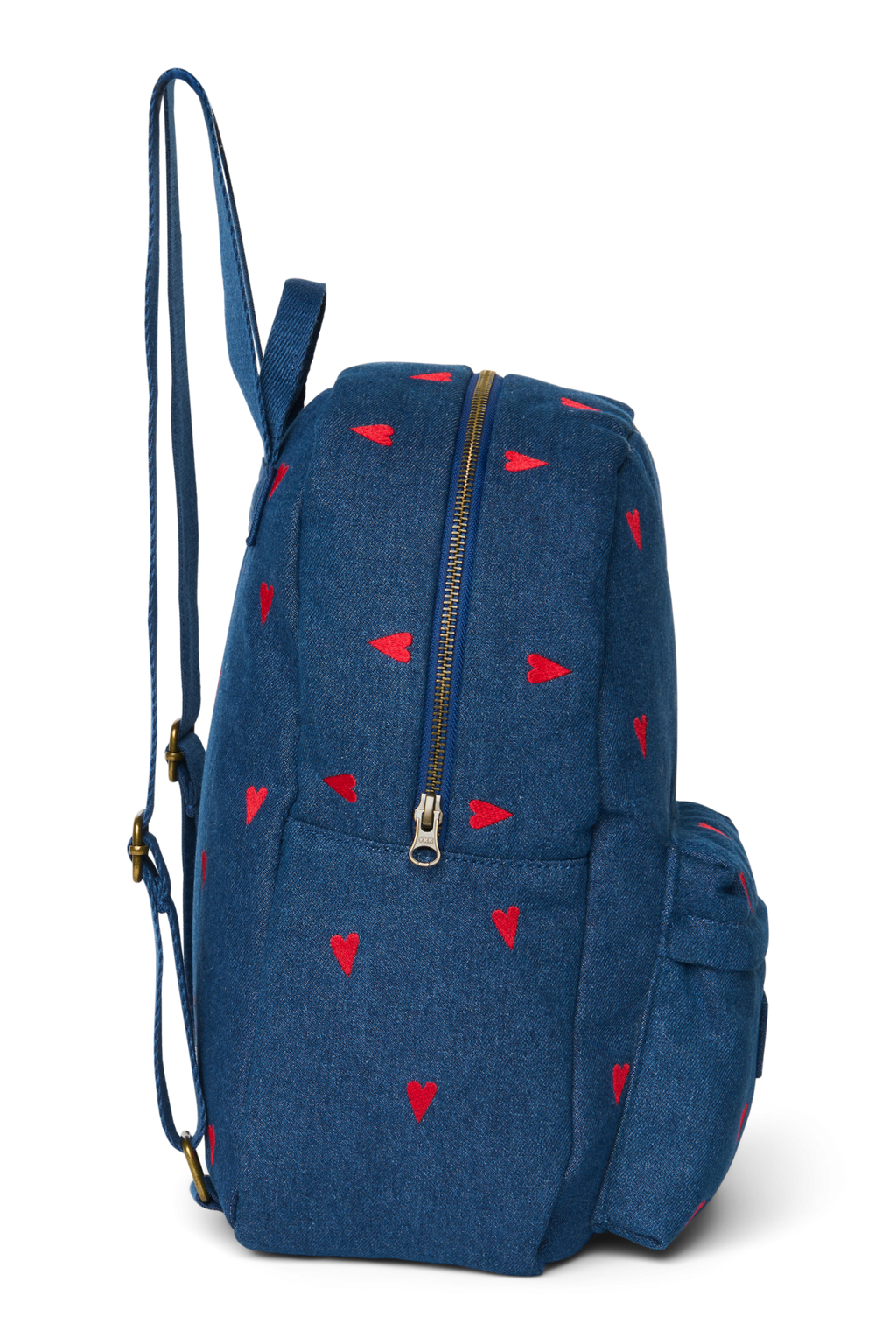 Denim-Midi-Rucksack | Dunkelblau Rote Herzen
