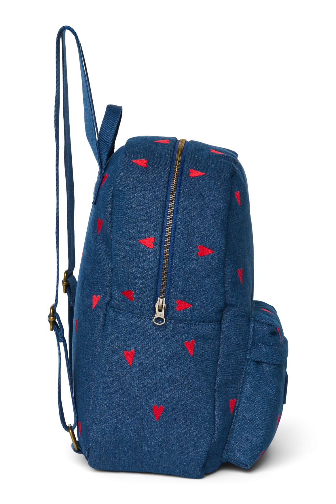 Denim-Midi-Rucksack | Dunkelblau Rote Herzen