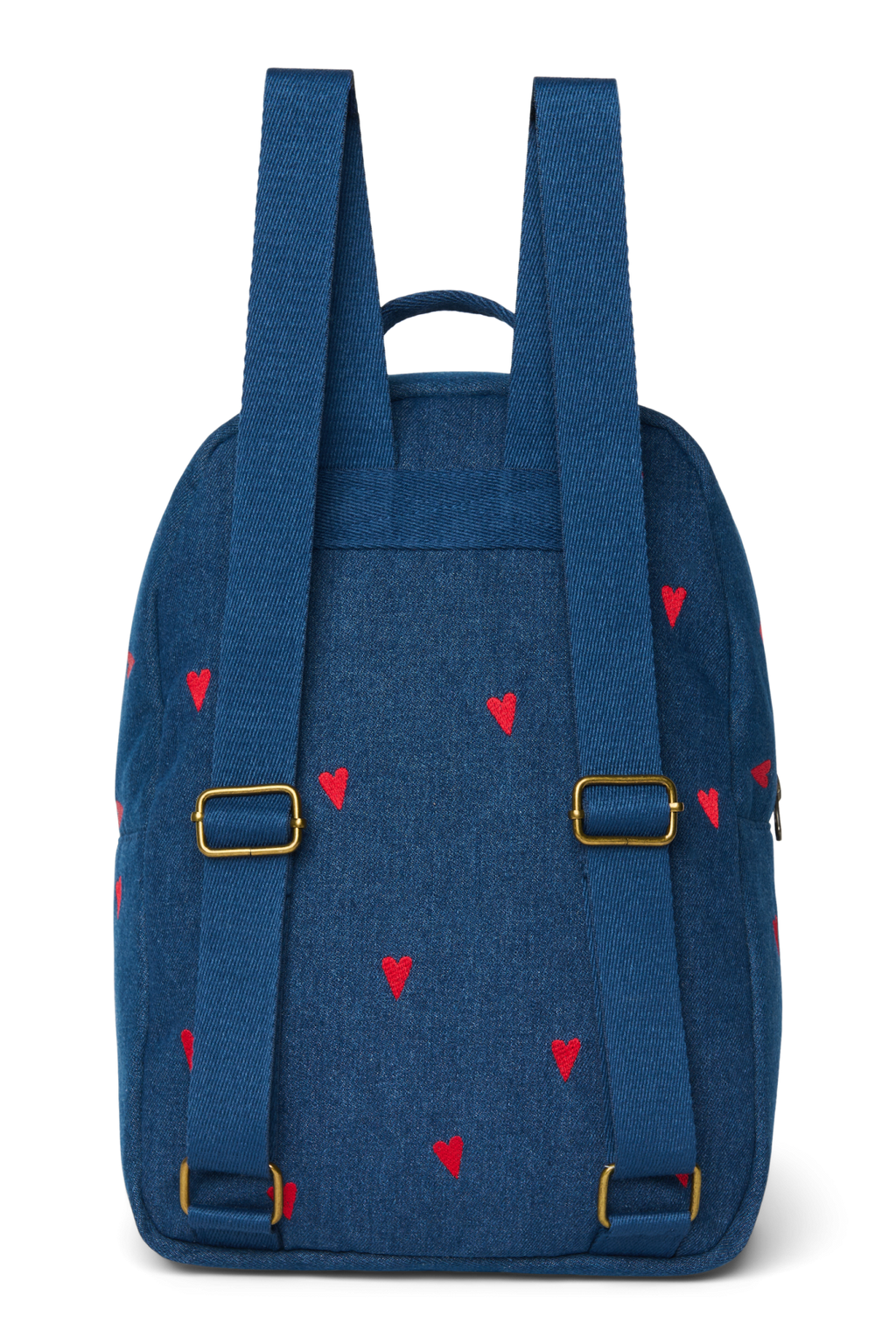 Denim-Midi-Rucksack | Dunkelblau Rote Herzen