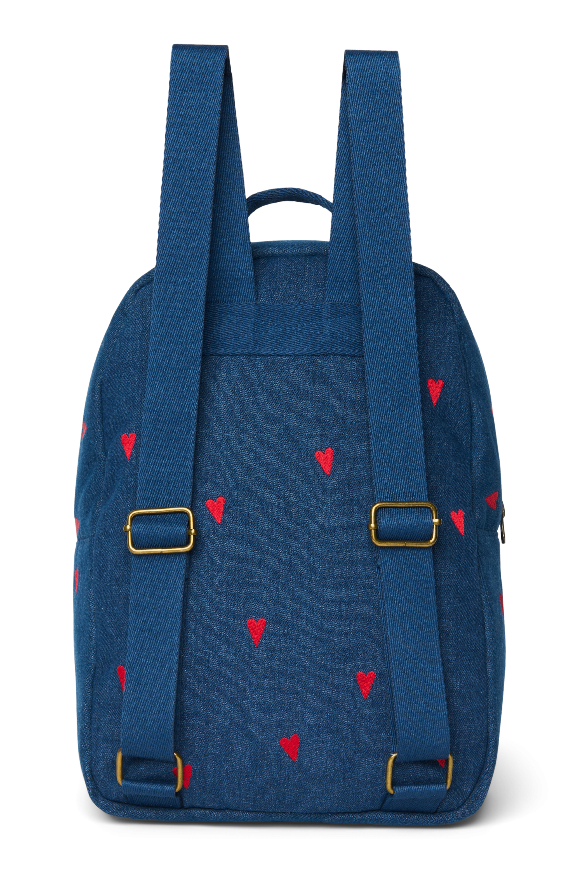 Denim-Midi-Rucksack | Dunkelblau Rote Herzen