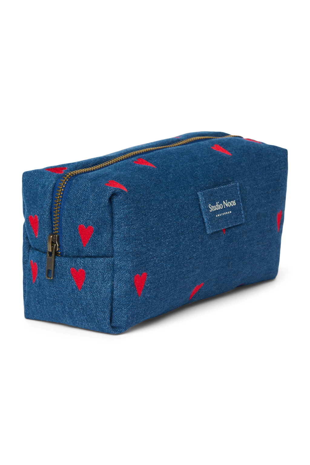 Denimtasche | Dunkelblau rote Herzen