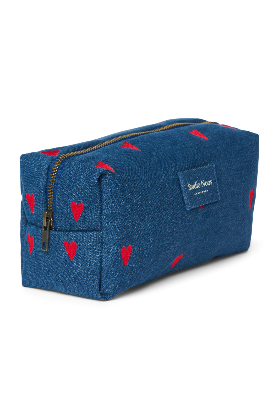 Denimtasche | Dunkelblau rote Herzen