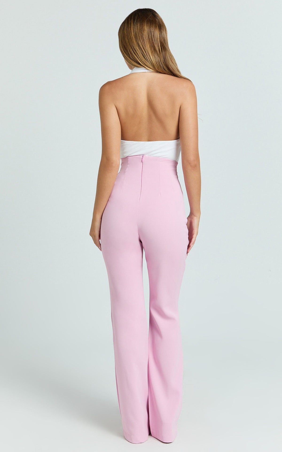 Seville Pants - High Waisted Slim Fit Bootleg Tailored Pants in Pink
