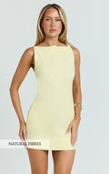 Winona Mini Dress - Boat Neck Smock Dress in Lemon