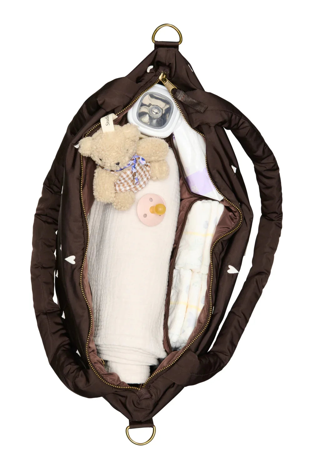 Brown Hearts Puffy Diaper Bag