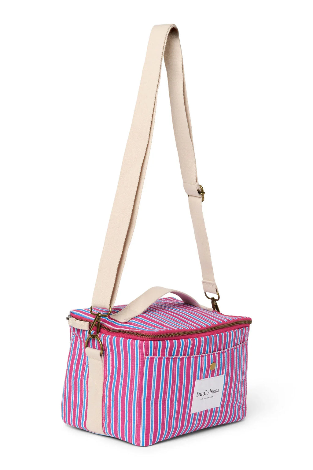 Kühltasche aus gestreiftem Popeline | Himbeere