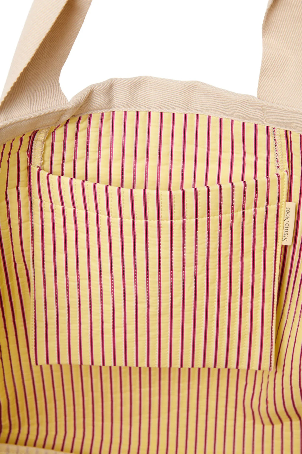 Poplin-Streifenstrandtasche | Himbeere