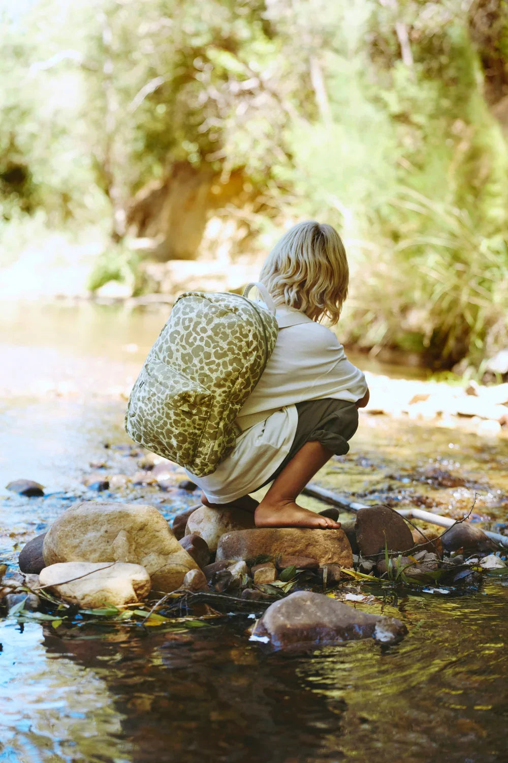 Green Leopard Cotton Midi Backpack