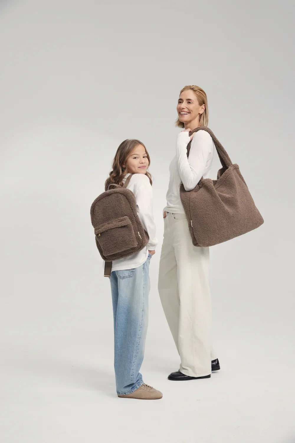 Ecru Teddy Midi-Rucksack mit Vordertasche