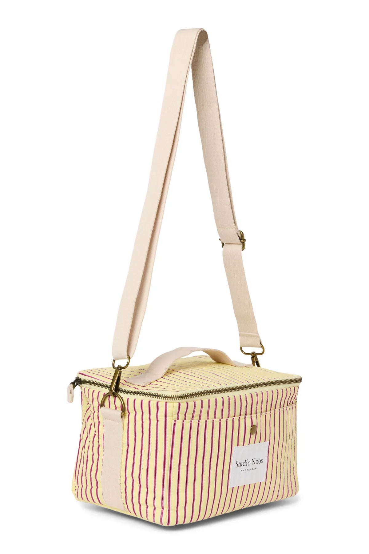 Kühltasche aus gestreiftem Popeline | Himbeere
