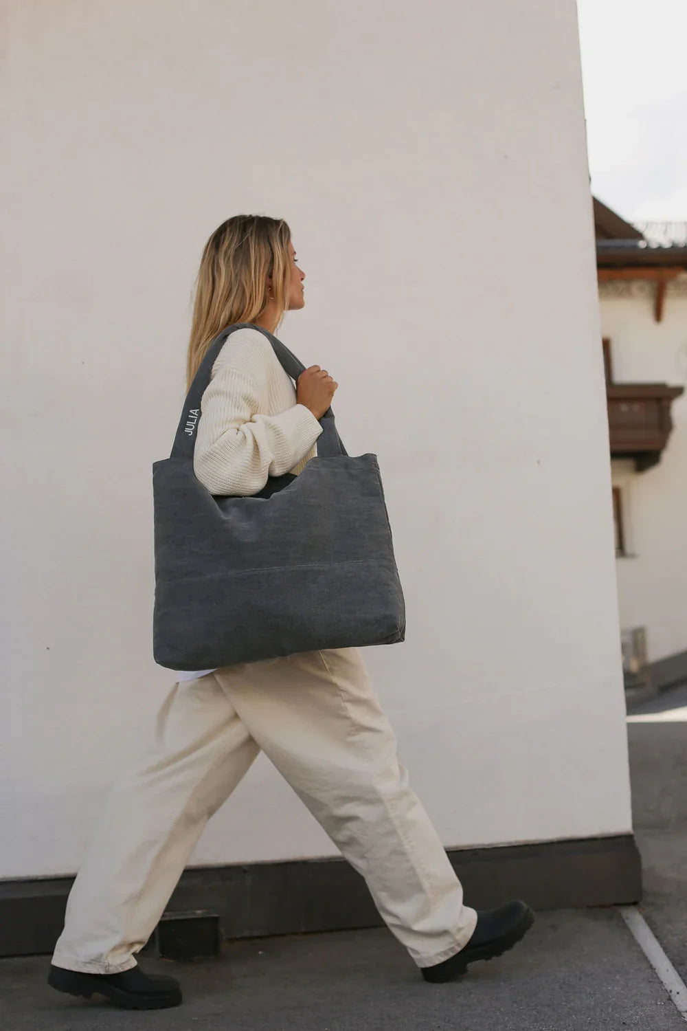 Grey Denim Mom Bag