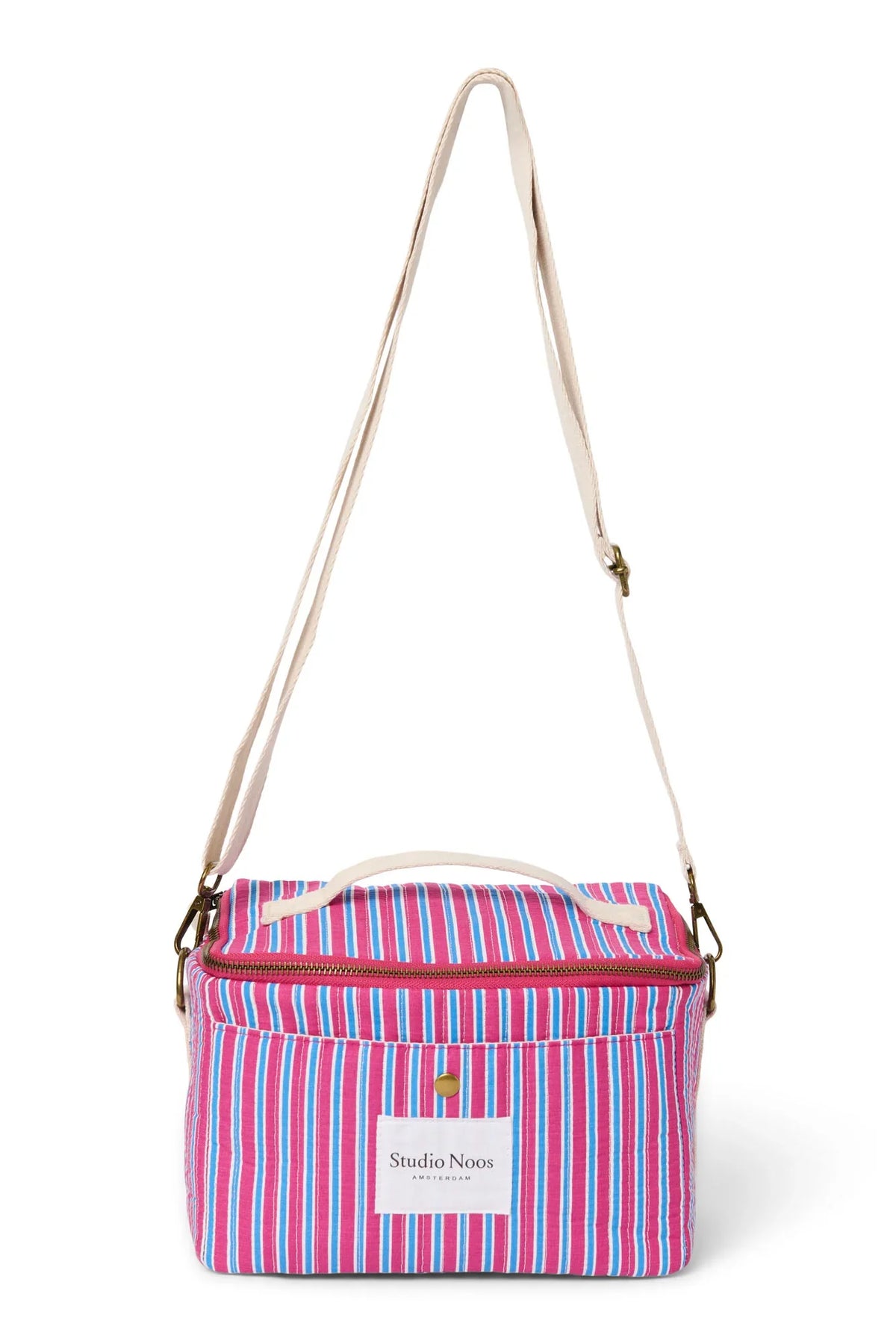 Kühltasche aus gestreiftem Popeline | Himbeere
