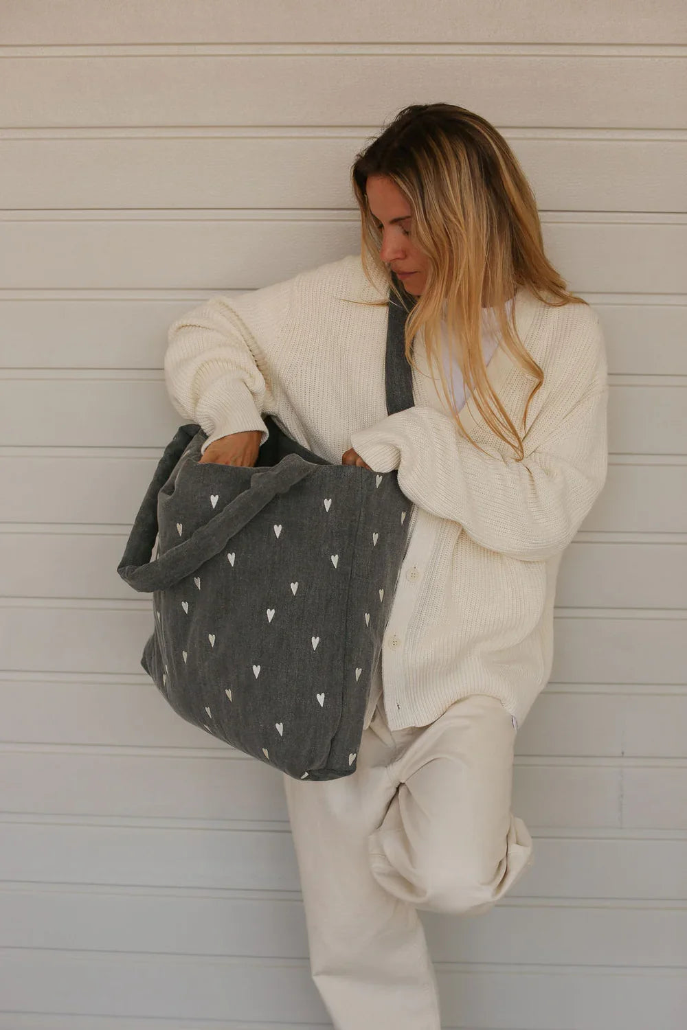 Grey Denim Mom Bag