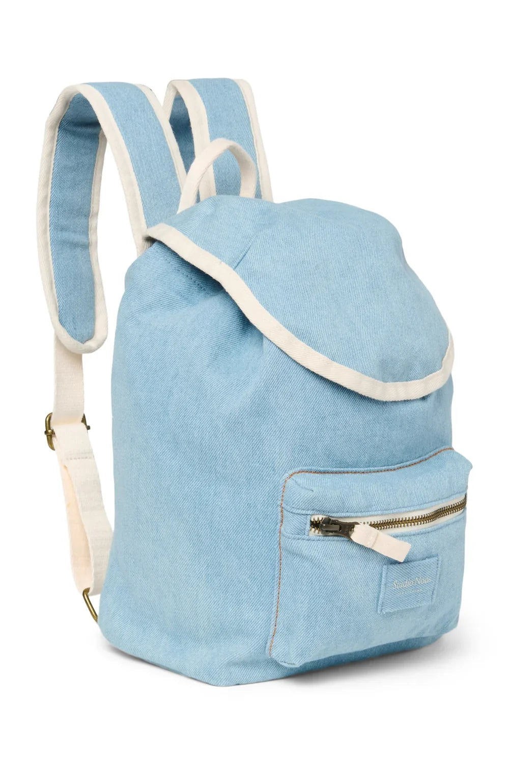 Blue Denim Solid Midi Backpack Drawstring