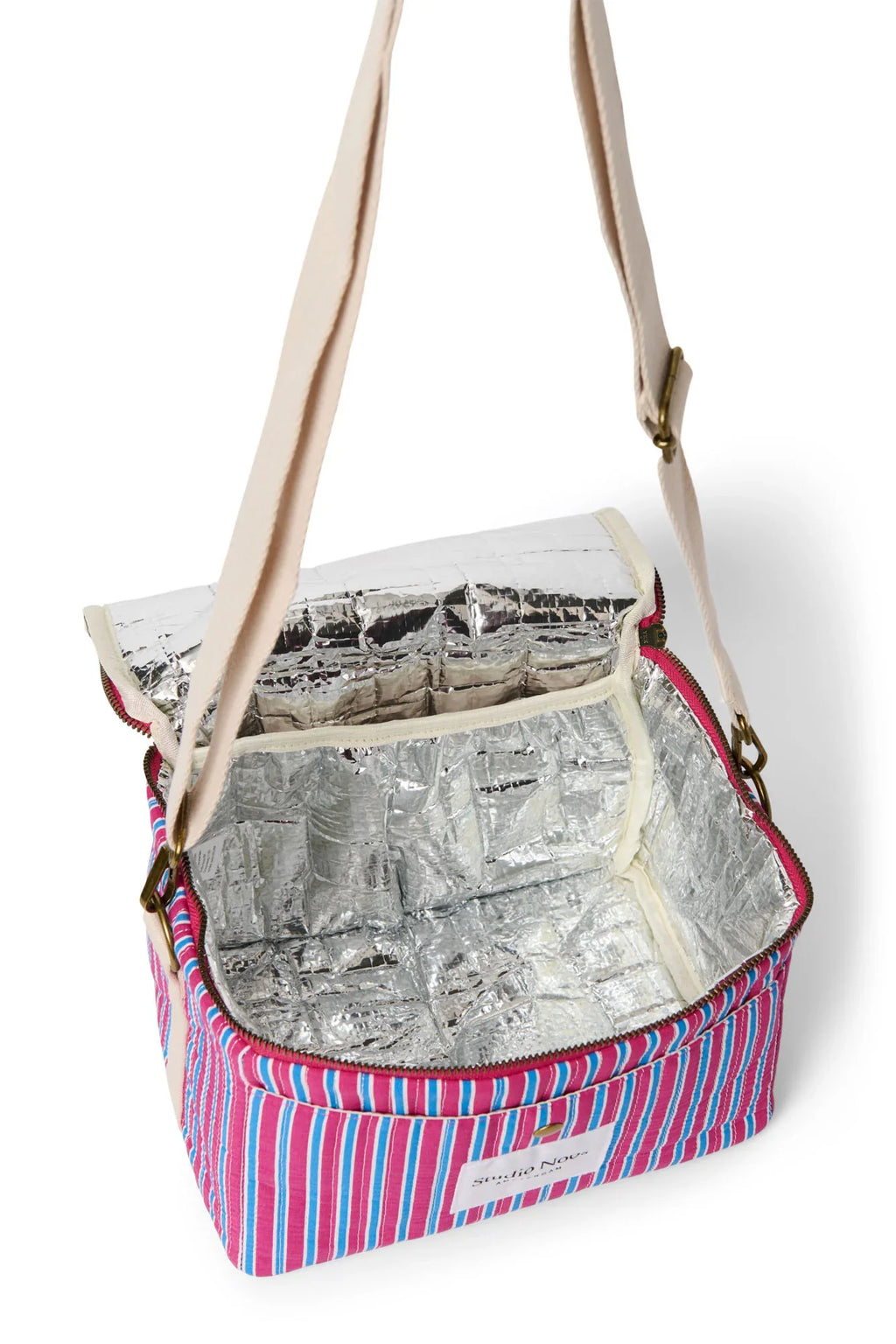 Kühltasche aus gestreiftem Popeline | Himbeere